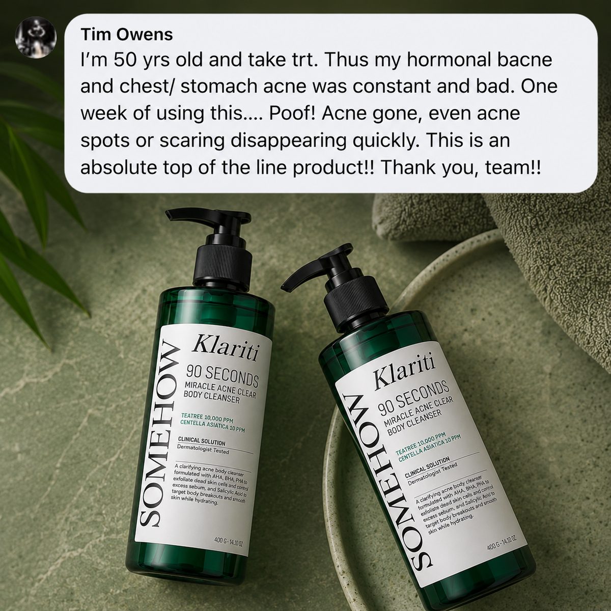Customer review with two Klariti bottles